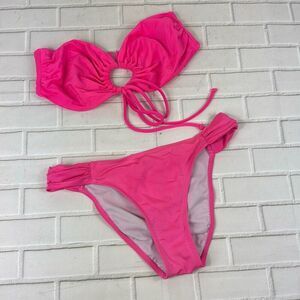 Marina West Bathing Suit Two Piece Hot Pink Strapless Halter Bikini Cheeky Small